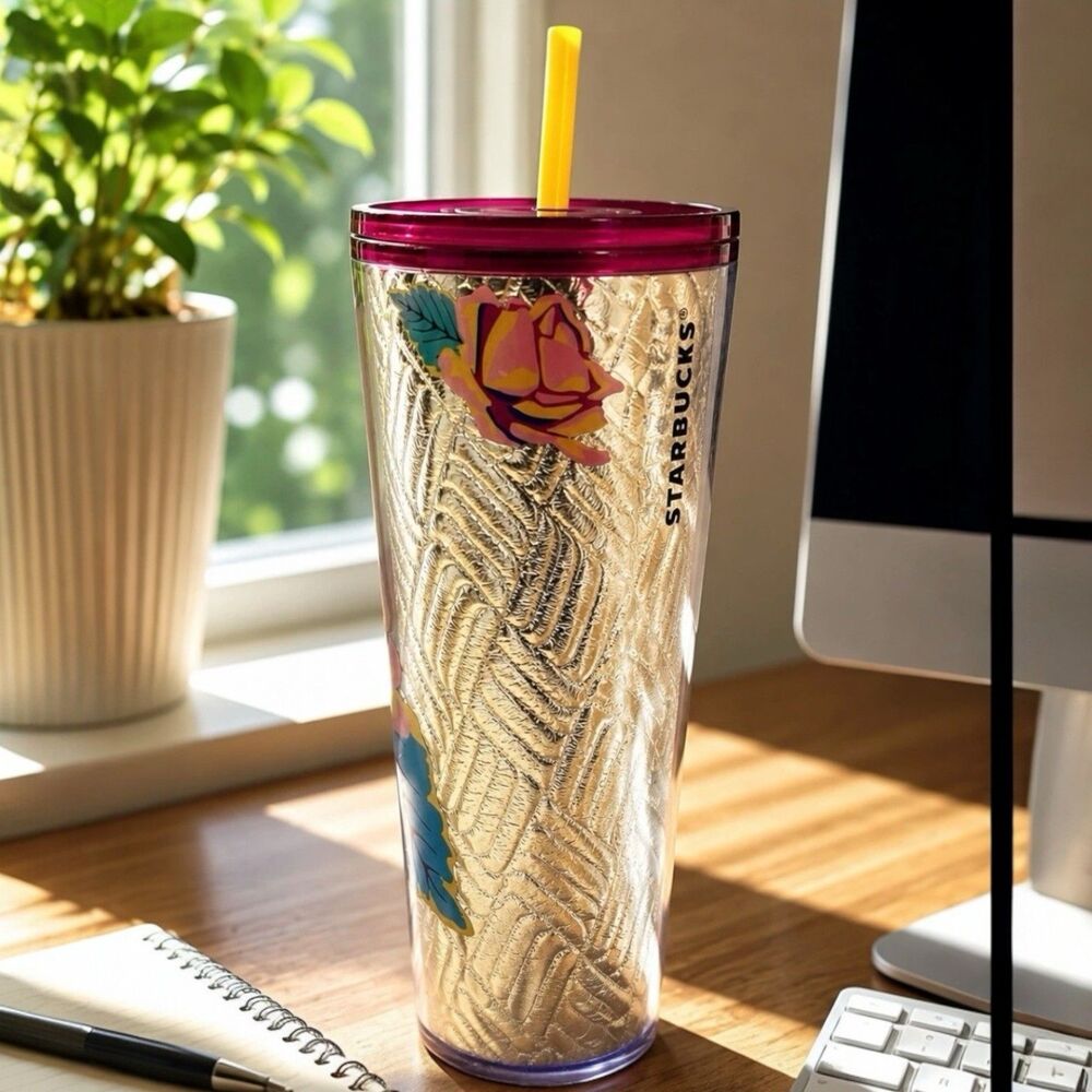 Starbucks Tumbler Rose 24oz Floral Colorful Cottagecore Spring Cold Travel Cup